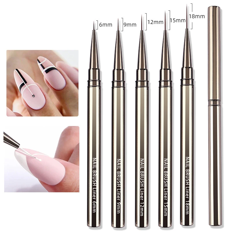 6/9/12/15/18mm Nail Liner Brush Set Drawing Lines Stripe Painting Flower Pen Nail Art Manicure Metal Handle