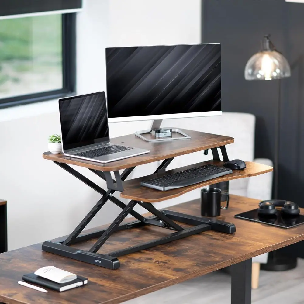 32 inch Desk Converter, K Series, Height Adjustable Sit to Stand Riser, Dual Monitor and Laptop Workstation with Wide Keyboard T