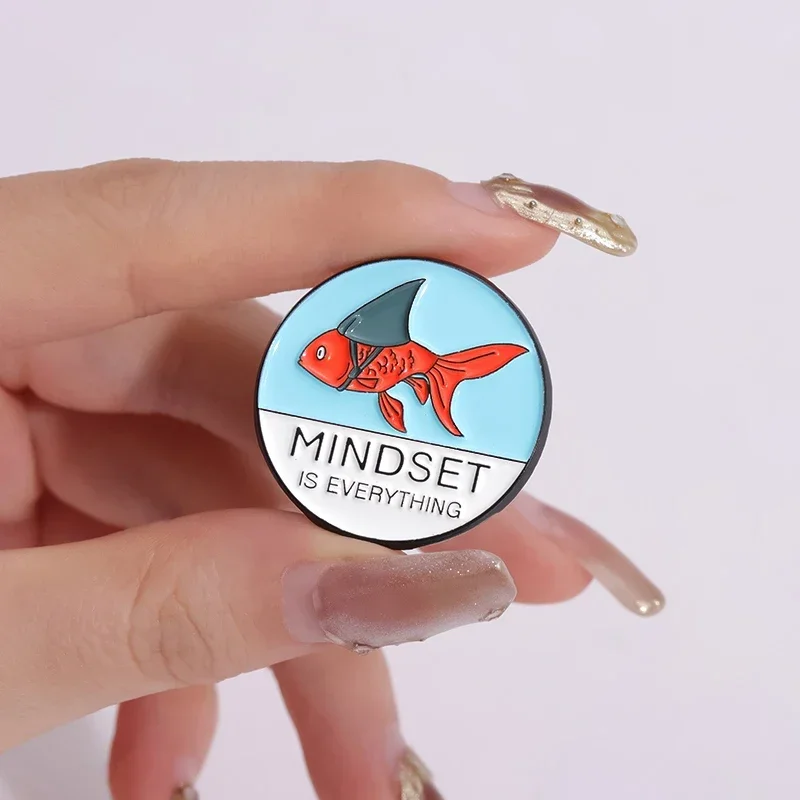 Mindset Is Everything Quote Enamel Pins Magic Hat Fish Cartoon Brooches Jewelry Collar Backpack Accessories Lapel Badge for Gift