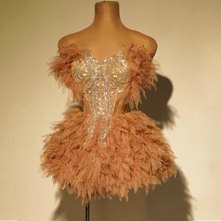 Fashion Sequined Strapless Puffy Party Dress Dress Women Singer Gogo Dancer Costumes Stage Rave Outfit Drag Queen Wear XS8434