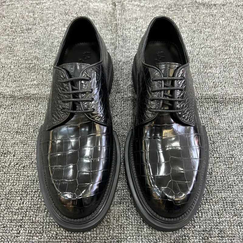 New Fashion Men Derby Shoes Crocodile Skin Handmade Casual Business Formal Shoes British Office Dress Luxury Shoes