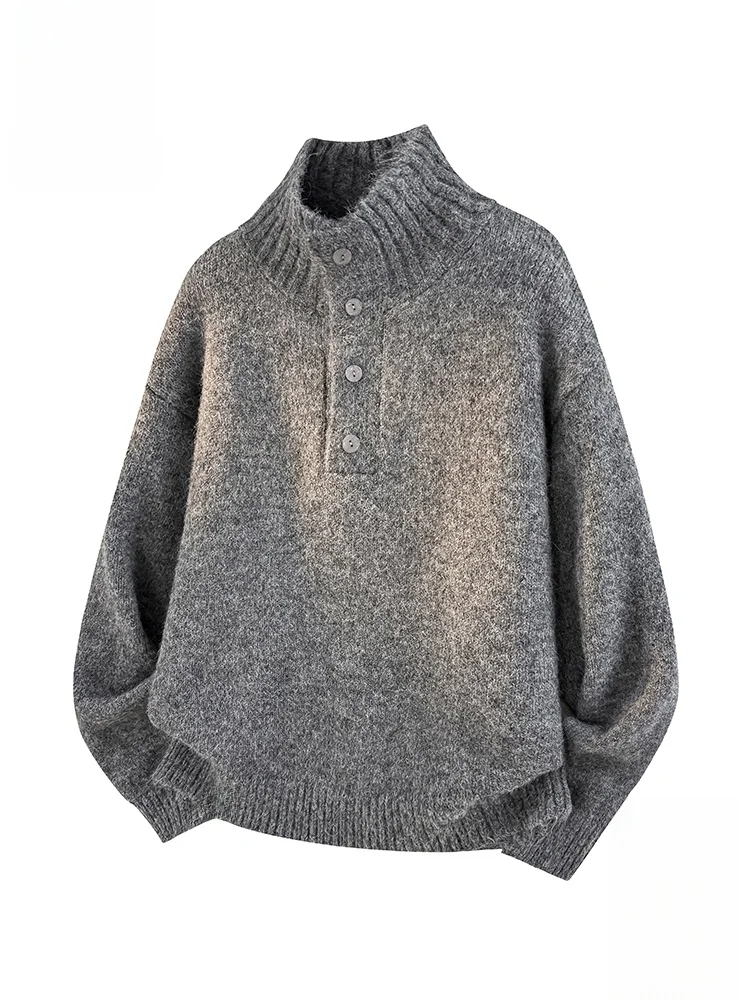 

Мужской вязаный свитер Paul Frank с высоким воротником на пуговицах, свободный, удобный, мягкий, шерстяной, повседневный, осенне-зимний, модный, для пар