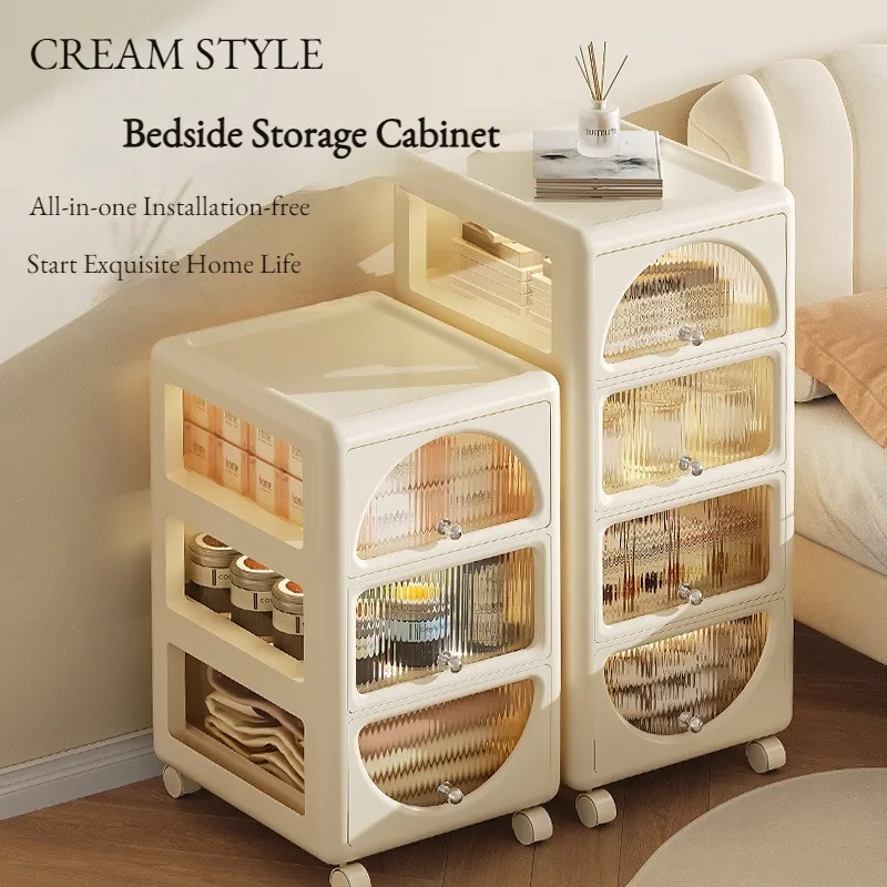 

Cream-style Multipurpose Storage Cabinet Organizer,With Mute 360° Universal Wheel Moveable Shelf,For Kitchen,Bathroom,Bedroom