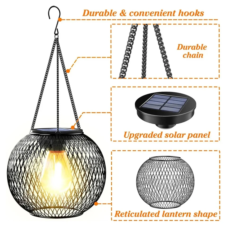 Solar Lantern Led Light Warm White Lamp Outdoor Sensor Garden Lights Waterproof Patio Yard Decoraiton Hanging For/outdoor Hollow image 6
