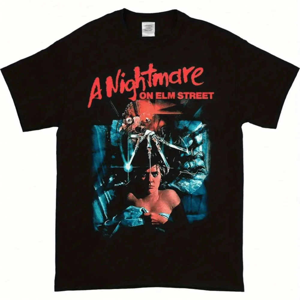 Camiseta gráfica Pesadilla en Elm Freddy Krueger para adultos Camisa de película de terror 100% con arte rojo y azul Tela suave y transpirable