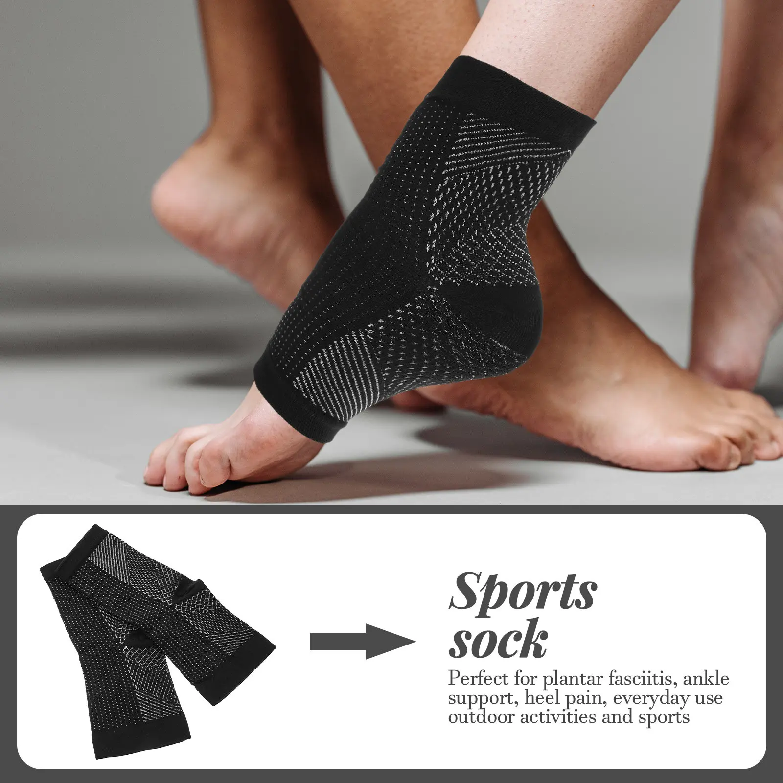 3Pairs Sports Compression Socks Plantar Fasciitis Relief Ankle Support Breathable Foot Protector for Running Weightlifting