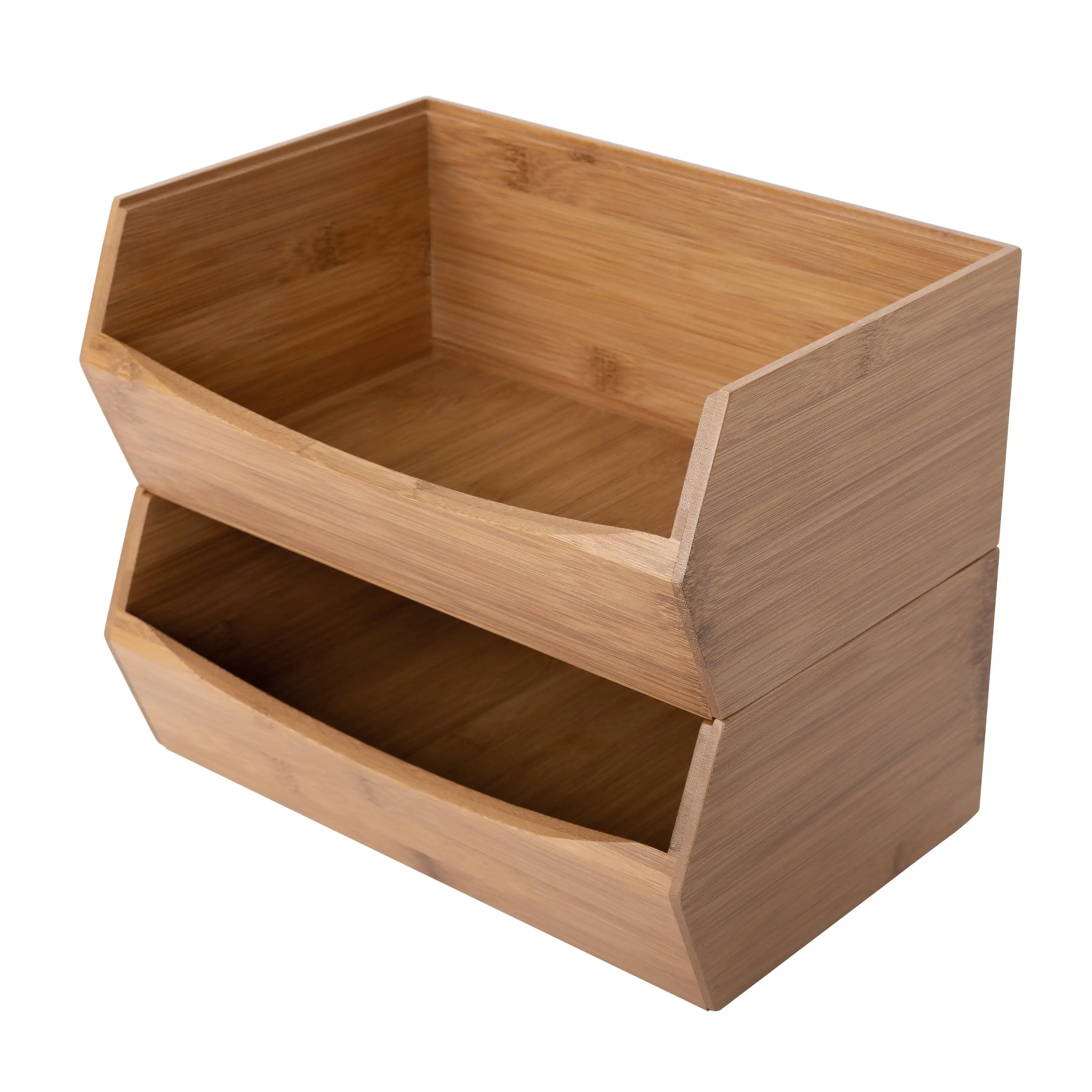 

Bamboo Wood Storage Bins Organizer Boxes, 2 Piece Stackable Bin Set