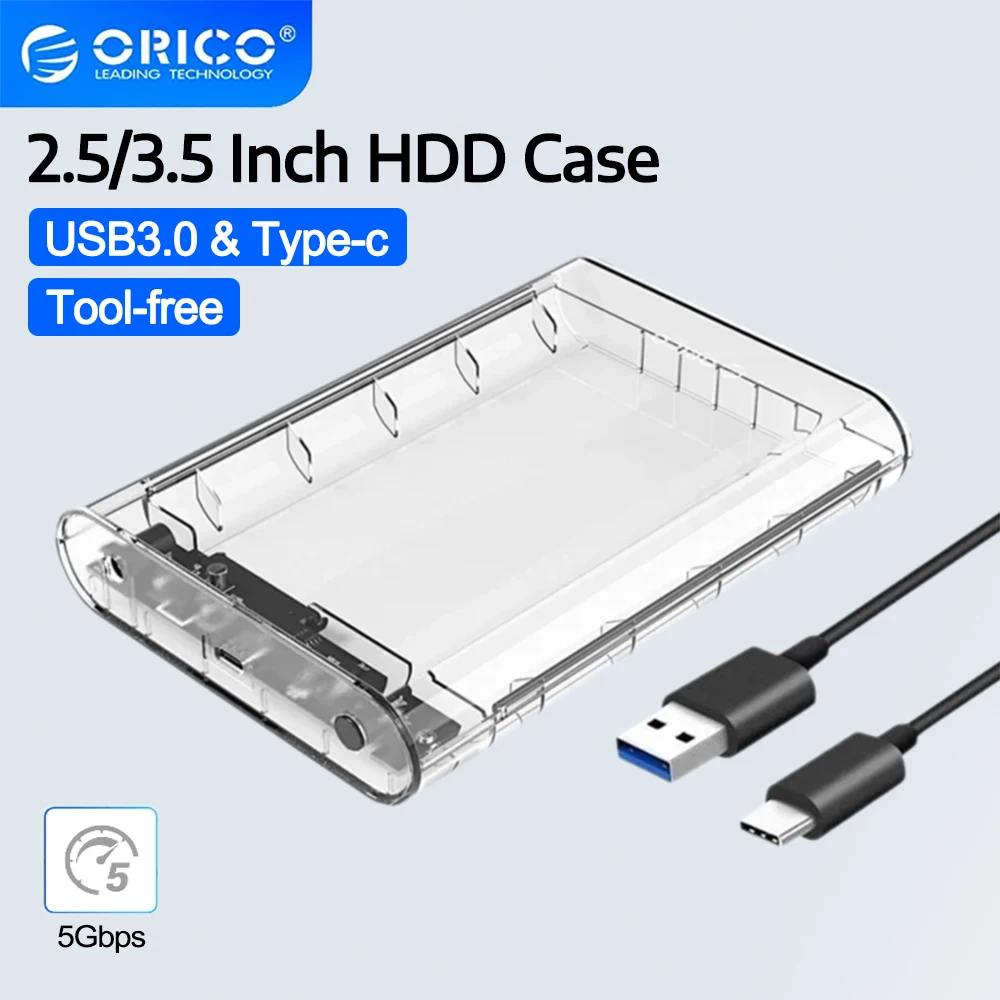 

ORICO 2.5''/3.5" inch SATA HDD Enclosure 5Gbps USB3.0/Type-C Hard Drive External Case SSD HD Storage Box for PC Laptop Notebook