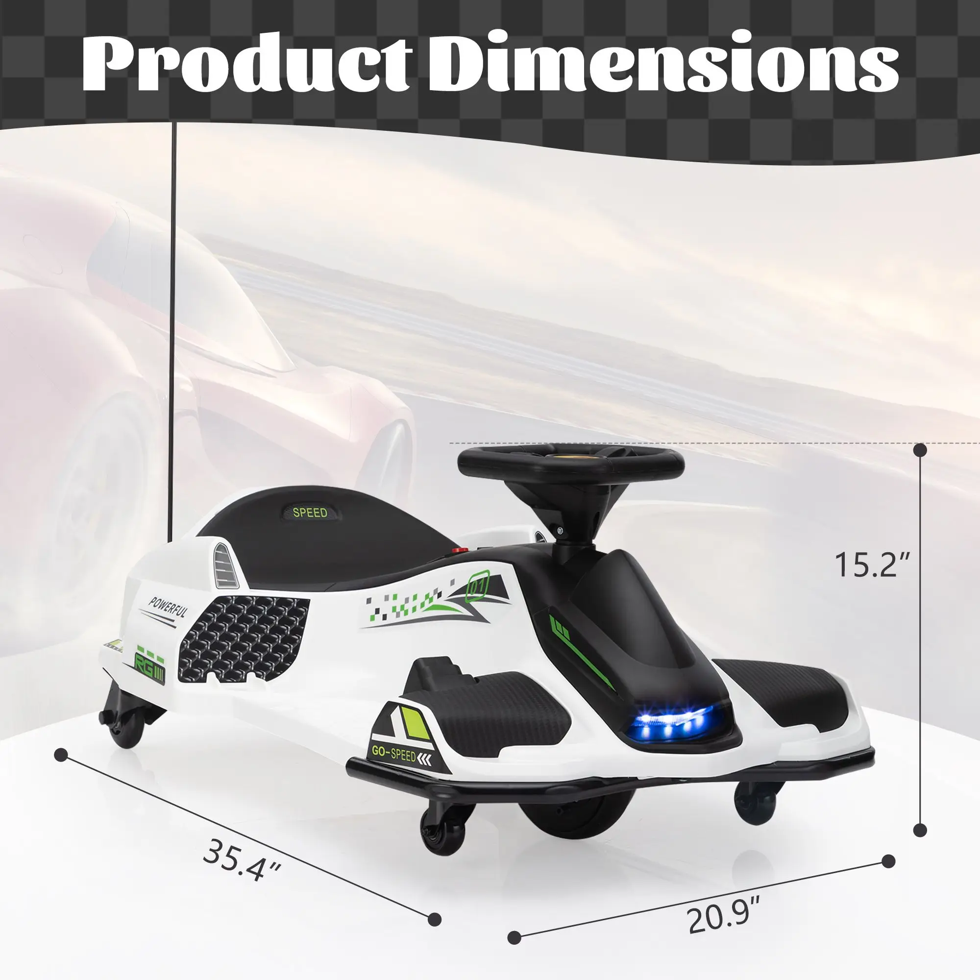 12V Kids Ride-On Drifting Car, Electric Go Kart w/ MP3, USB, LED Lights, High-Low Speed, Power Display, Protector, Battery Power