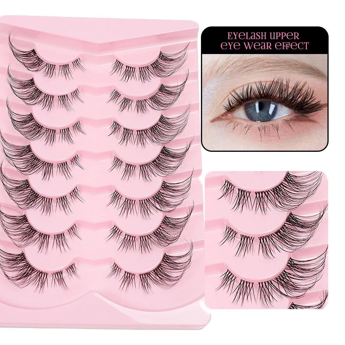 7組の混合長さつけまつげセット、ナチュラル＆キャットアイスタイル、CCUDカール、再利用可能、無臭