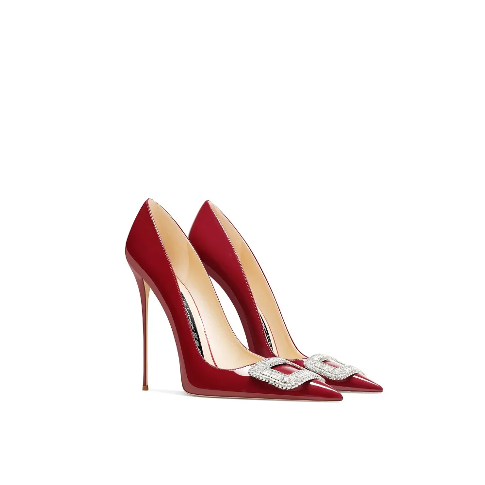 

Burgundy Patent Leather Pointed Toe Stiletto Heels for Women 2025 Spring New Fashion Lady Shoes