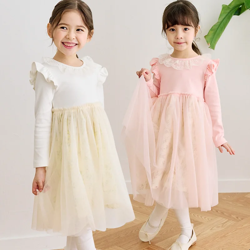 

Girls Dress 2025 Spring And Summer New Printing Lace Edge Children's Princess Dress Cotton Cute Korean Dress Children's Clothing
