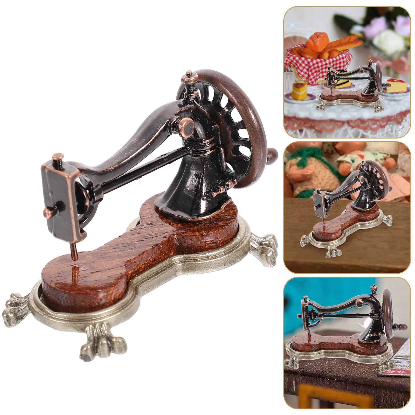 

Mini Sewing Machine Craft High Quality Wood Metal Construction for Small House Decor Retro Mending Tool DIY Gift Micro Landscape