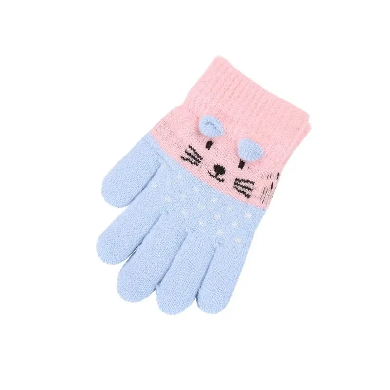 1 Pair Warm Furry Cute Kids Boy Girl Glove Sweet Cartoon Animal Kitten Toddler Glove Autumn Winter Thicken Plush Outdoor Gloves