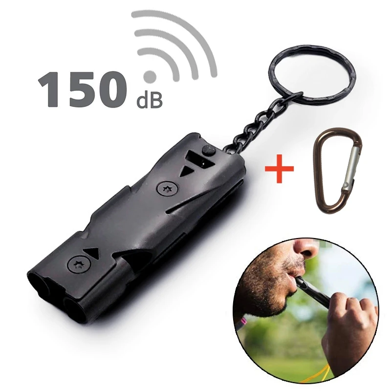 150 Dual-tube Survival Whistle Outdoor Camping Portable Safety Whistle Military Training Whistles Pipe SOS Keychain Multi Tool