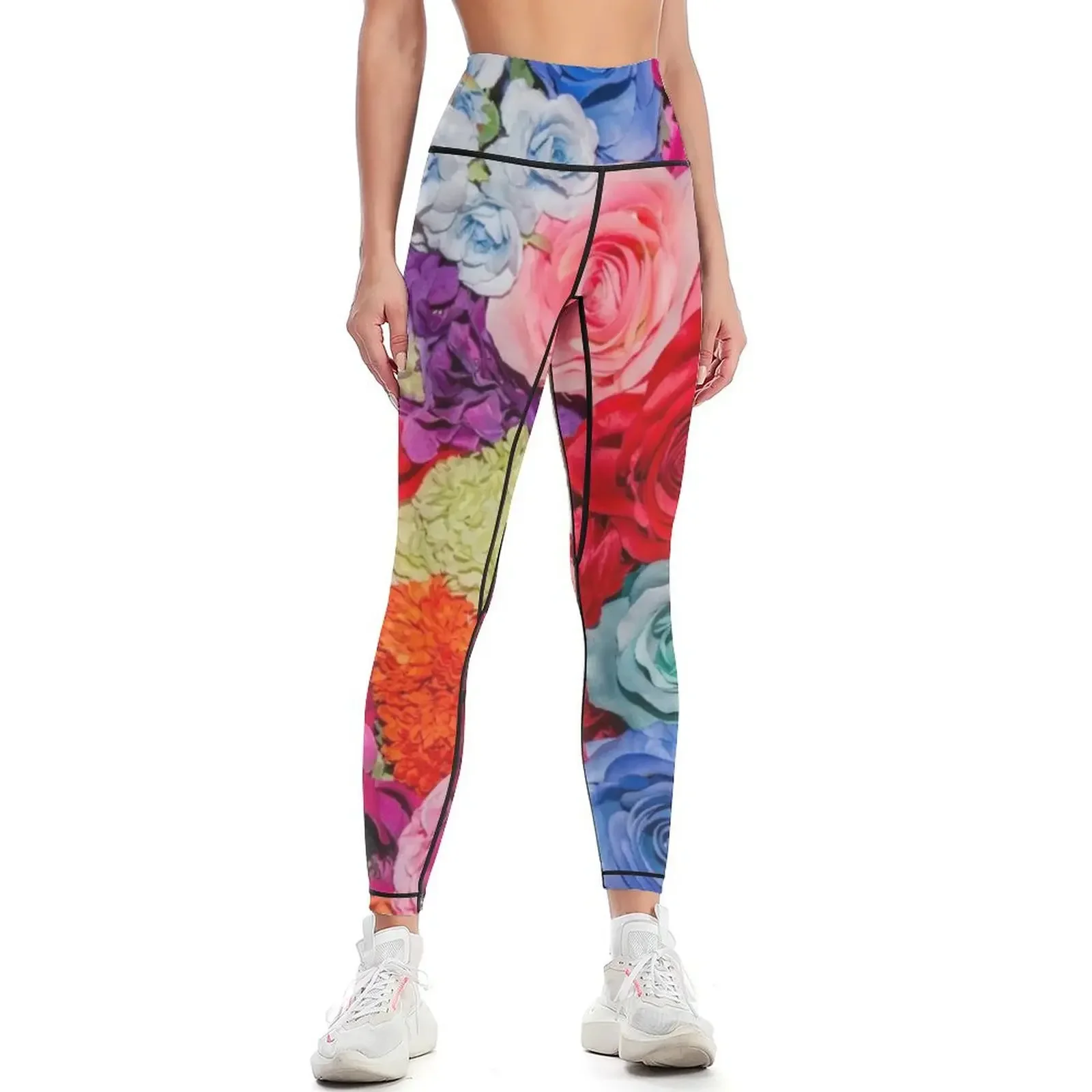 

Rainbow Roses Blooming Leggings gym top Women's sports Tight fitting woman active wear Womens Leggings