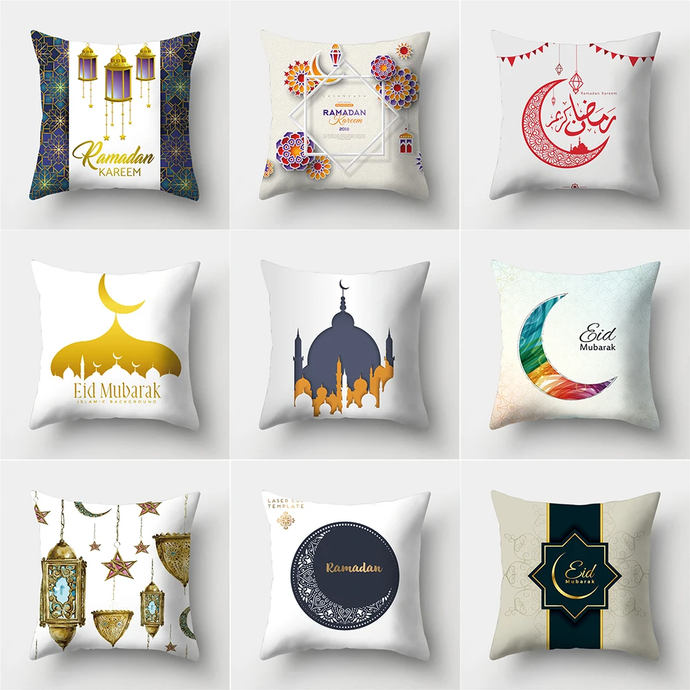 Islamic Eid Al-fitr Mosque Muslim Printed Cushion Cover Home Living Room Sofa Decoration Pillowcase 45x45cm