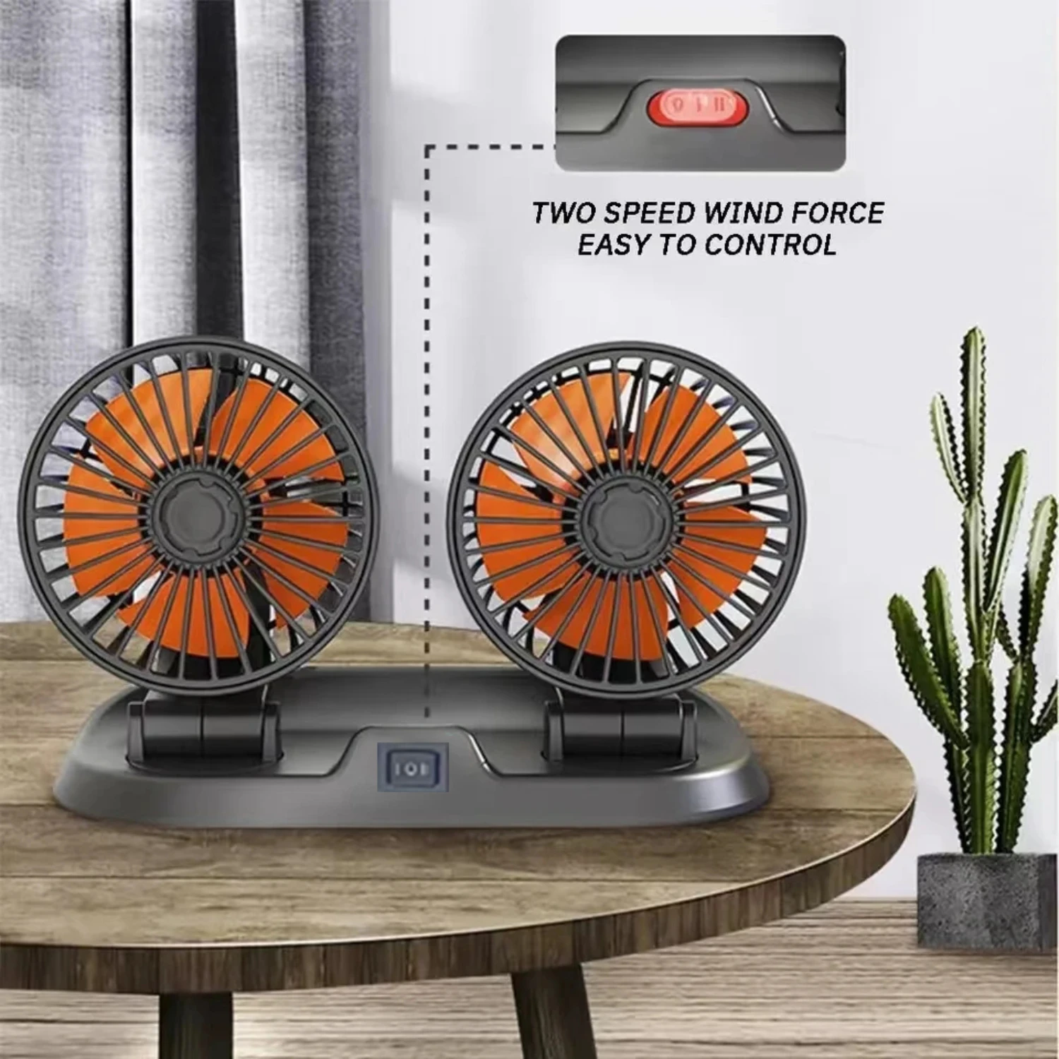 Adjustable Dual USB Car Fan with 2 Speeds and Wind Regulation for 5V 12V 24V Vehicles - Cooling, Auto Cooler Function, and Ideal