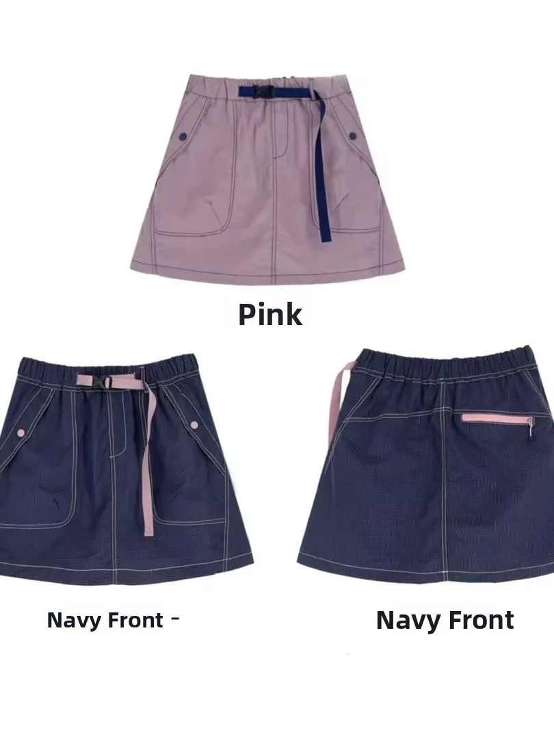 Quick Dry Outdoor Women's Skort Summer Check Texture Anti-Light Workwear  Skirt Low Waist Nylon Fabric A-Line Skirt