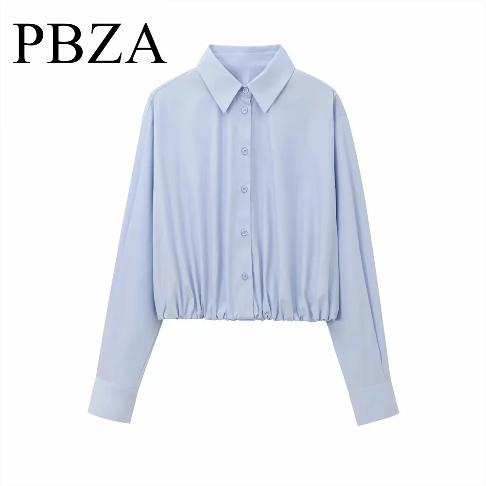 

24 autumn/winter new casual versatile lapel long sleeved single breasted elastic hem poplin shirt