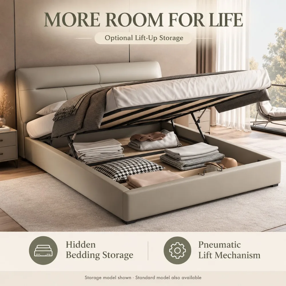 Italian Modern Minimalist Double Bed High Comfort Fabric Upholstered Bed Solid Pine Frame Large Bedroom Bed for Master Room