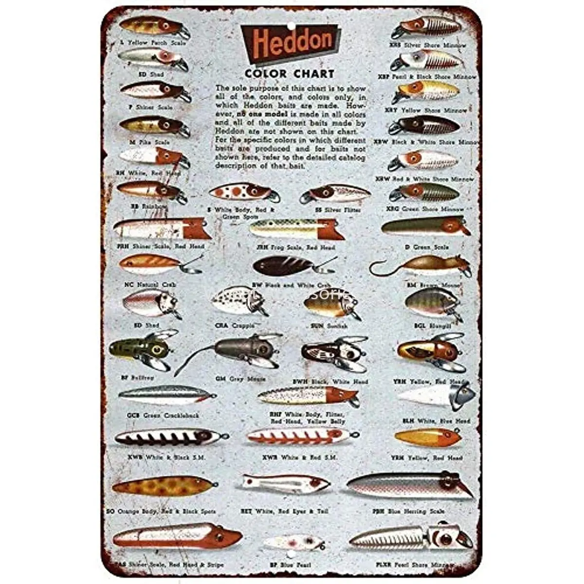 Aluminum Signs Stanley Heddon Fishing Lures Color Chart Vintage Look Reproduction Sign 8 x 12Wall Decor Farmhouse Decor Posters