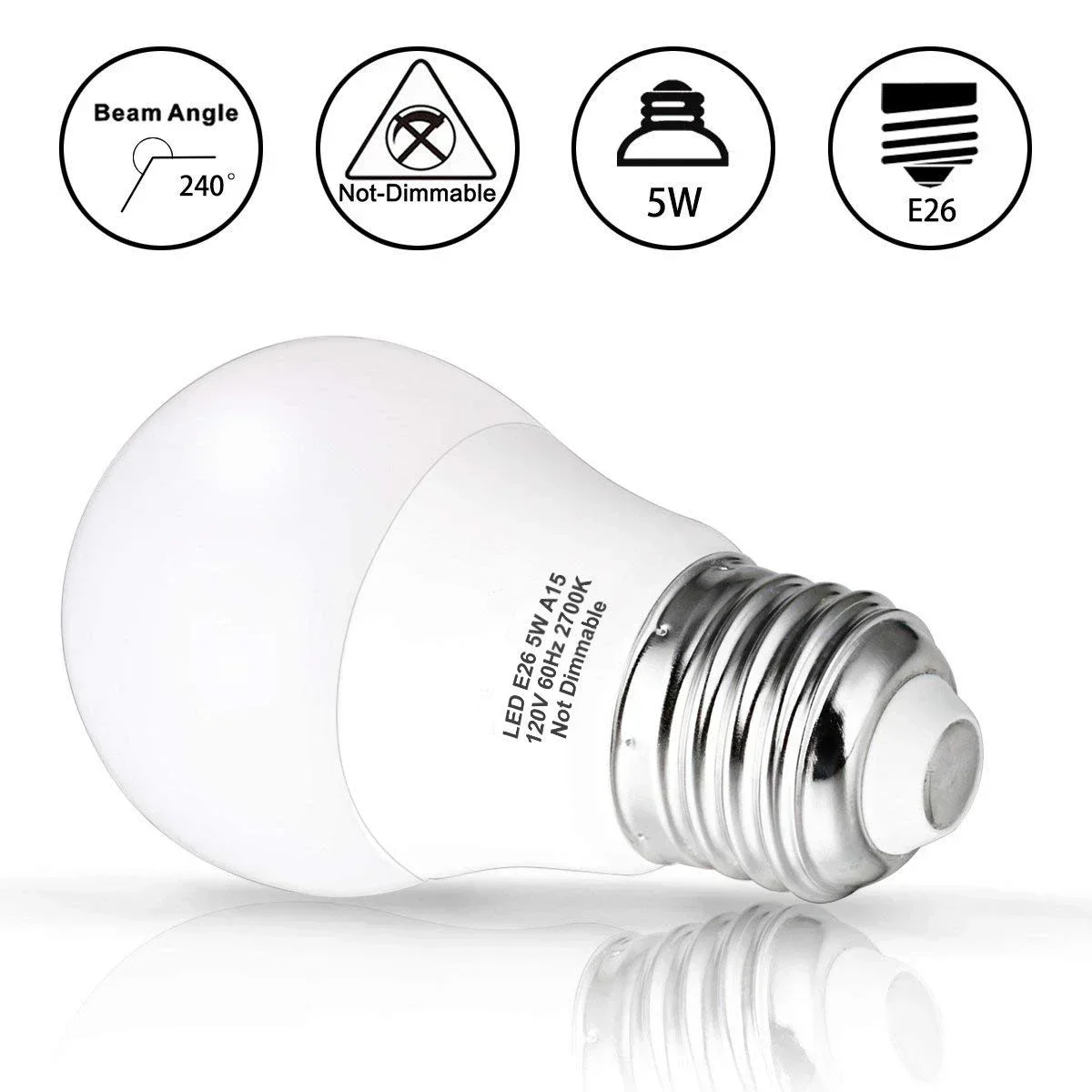 Melery E26 LED Bulb Light 5W Lamp A15 Equivalent 40W 5000K Daylight Warm 2700k Replace Ceiling Fan Refrigerator Appliance 4Pack