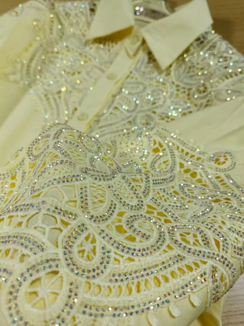 

Oversize Y2K Bling Sequins Hollow Out Embroidery Cotton Shirts Bloues Women's Long Sleeve High Street Tops Outwear Clothes
