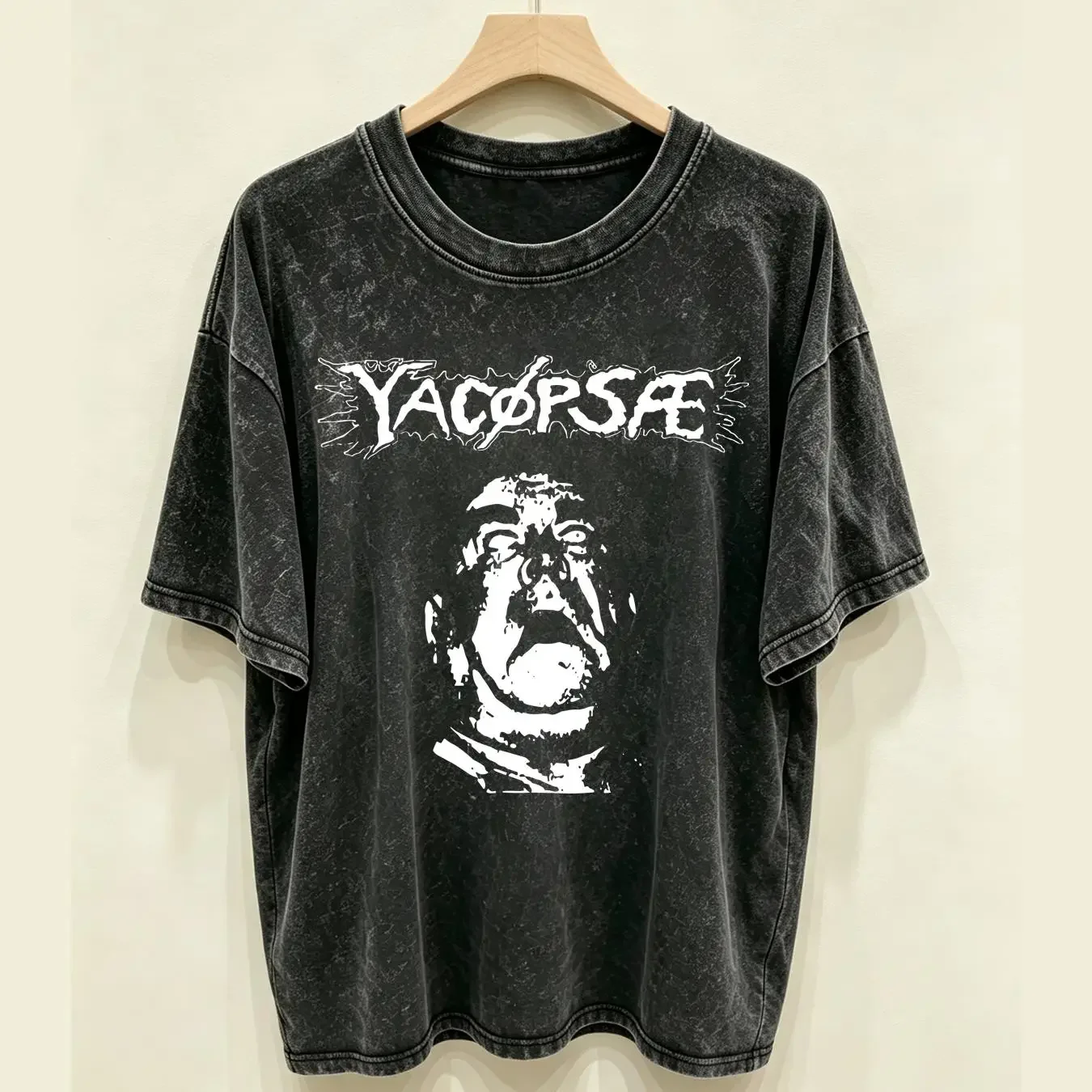 washed T Shirt YACOPSAE band Hardcore anarcho Punk Rock long or short sleeves vintage Washed Stylish Casual streetwear