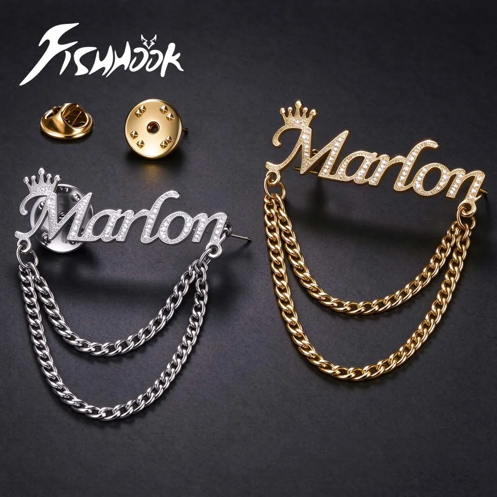 Letters Personalized Lapel Pin Brooch Name Tag Logo Custom Company Badge for Woman Men Stainless Steel Party Suit Jewelry