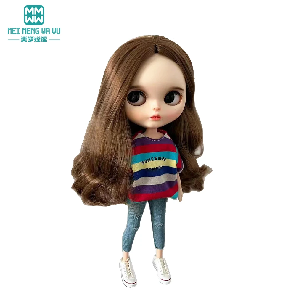 

Подходит для одежды для кукол Blyth 28 см Azone OB22 OB24, модные полосатые футболки, джинсы