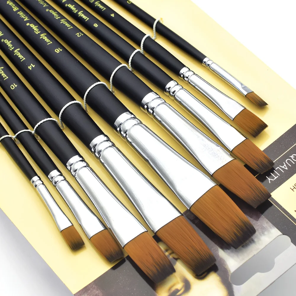 9/13Pcs Paint Brushes for Acrylic, Painting Paintbrushes Flat Nylon Hair Brush Oil Watercolor Artist Supplies, for Children Adul