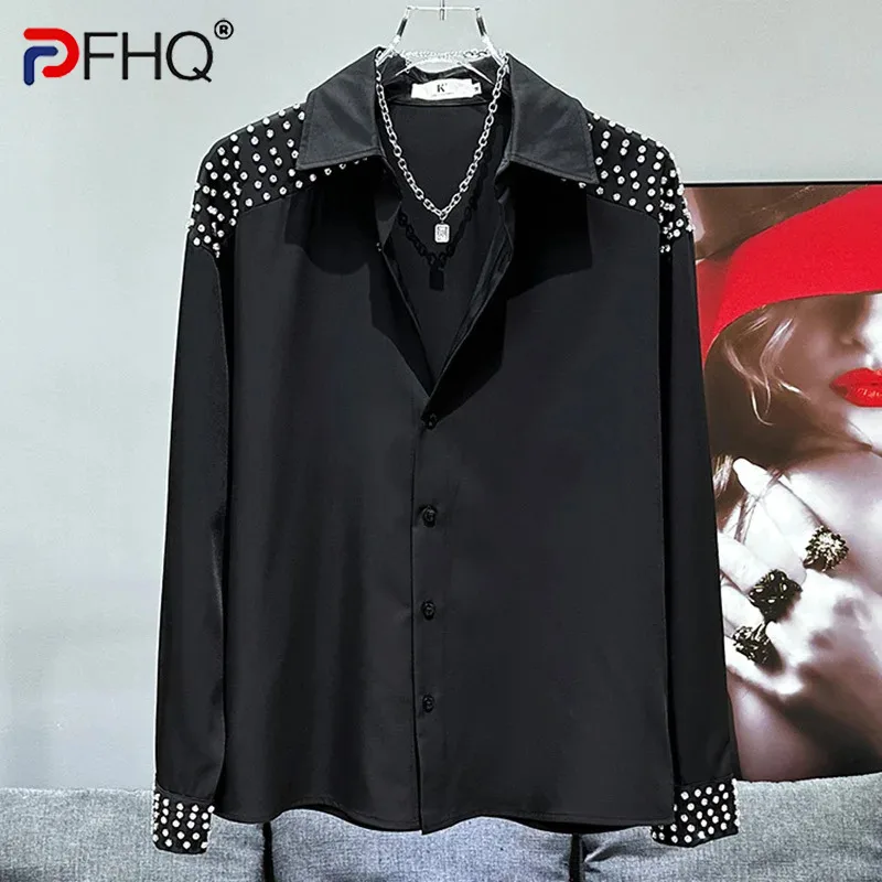 

PFHQ Summer Male Diamante Shirt Personalized Loose Handsome Light Luxury Comfortable Casual Men's Advanced Original Tops 21Z4495