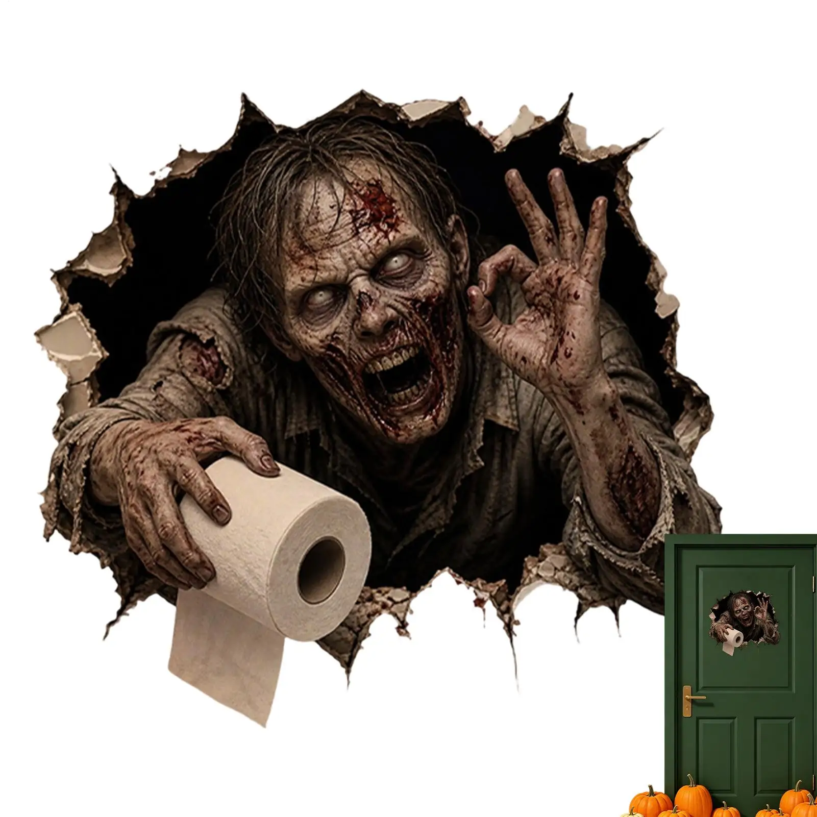 Halloween Toilet Stickers Holiday Horror Bathroom Decal Break Through Wall Toilet Tank Sticker For Indoor Home Apartment