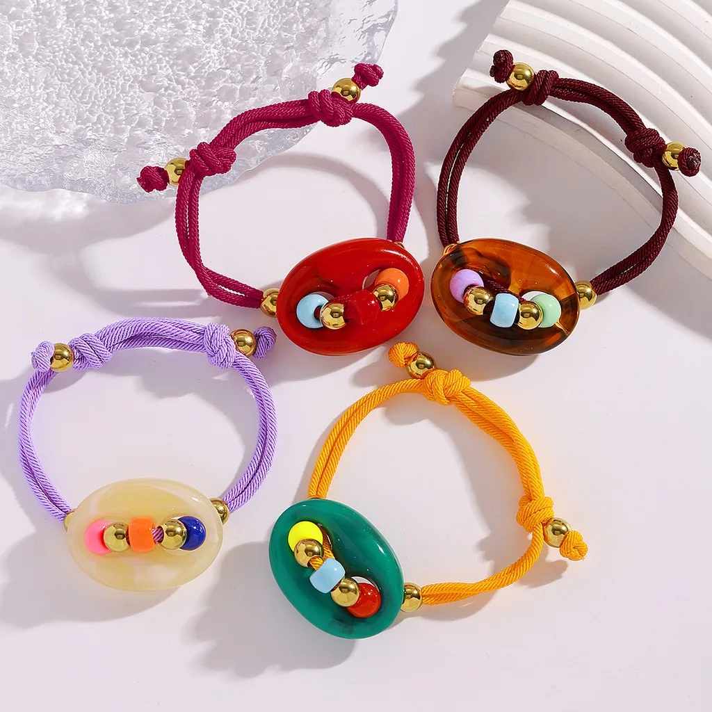 Adjustable Drawstring Bracelet Unique Acrylic Beaded Bracelet Women Bracelet Handwoven For Gifting Travel Souvenir Gift Self Use