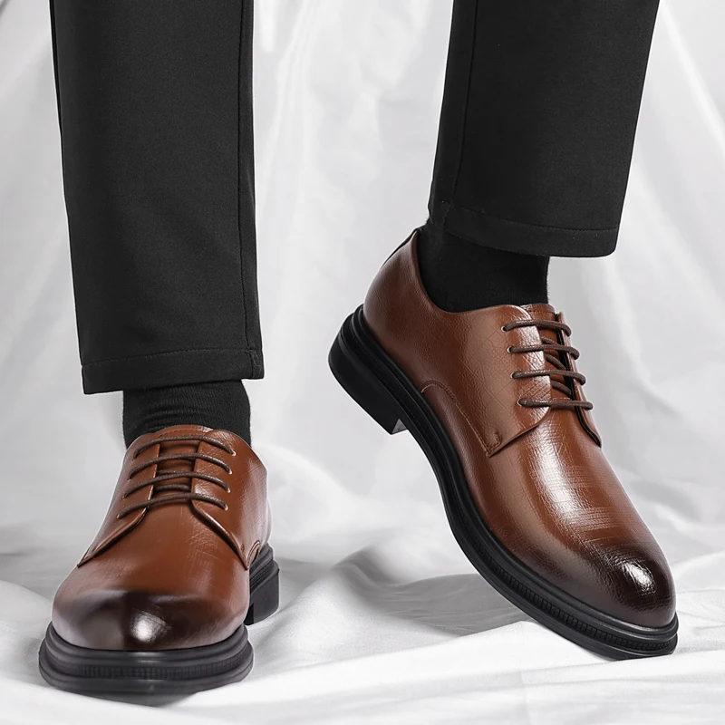 

Lace Up Derby Men Shoes with Round Toe Low Heel Comfortable Breathable Non Slip Business Daily Office Formal Men Shoes