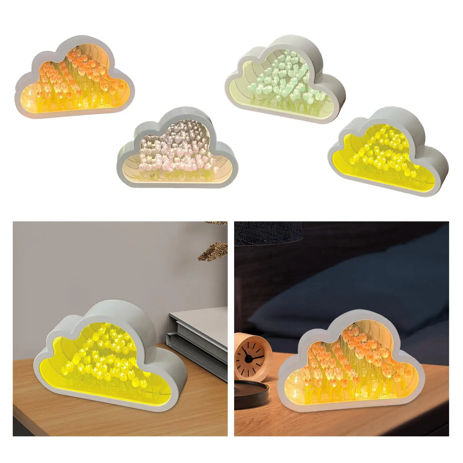 Fai da te Tulip Mirror Night Light regalo floreale regalo di anniversario artificiale 9 Flower Tulip Lamp per Office Bedroom Home bagno Decor
