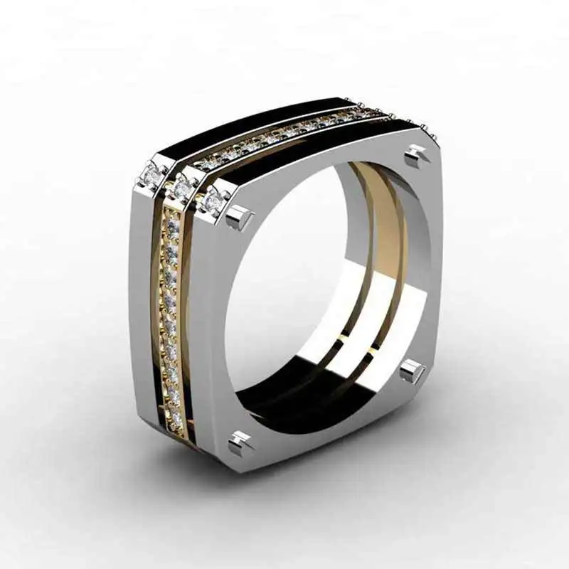 Anillo creativo Punk para hombres, chapado en cobre, anillo de dedo de circón de dos colores, joyería de moda Hip Hop para hombres, nuevo