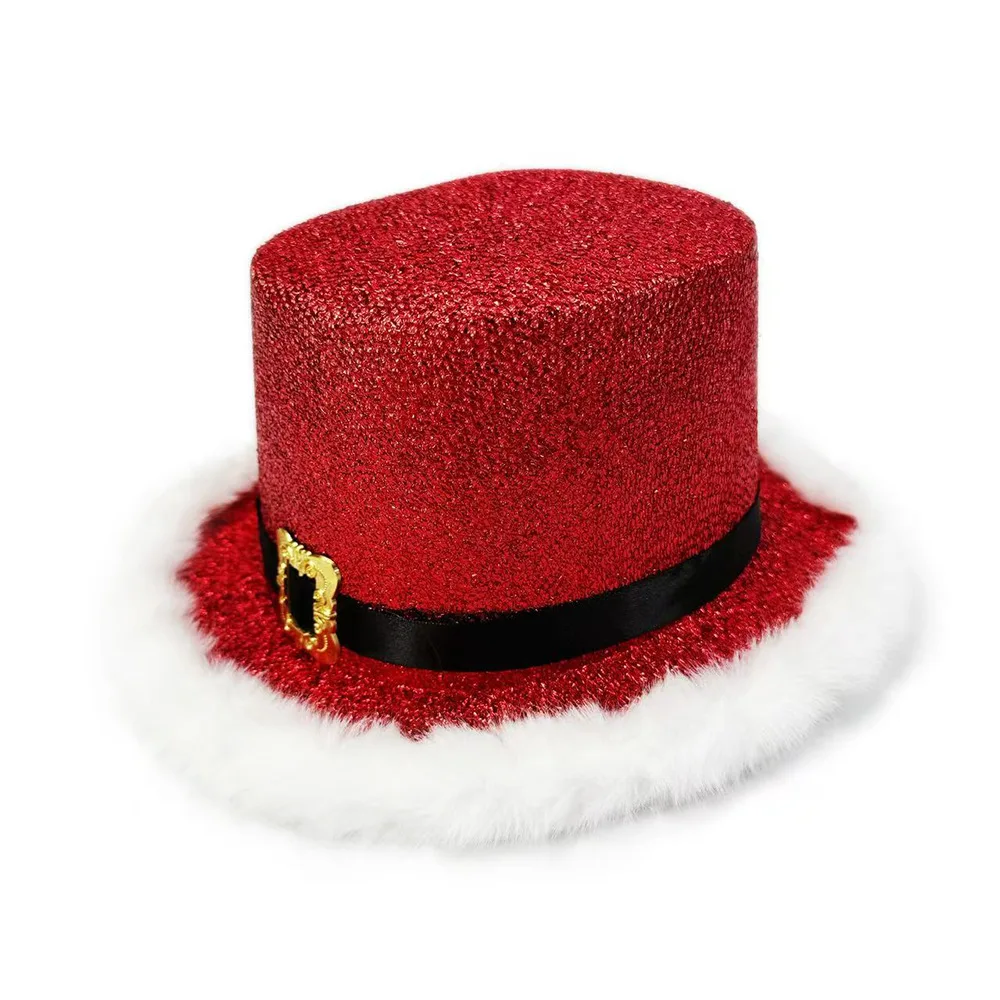 New Year Costume Cap Green Shiny Glitter Hat Plush White Brim Hat  Christmas Party Hat For New Year Celebration Christmas
