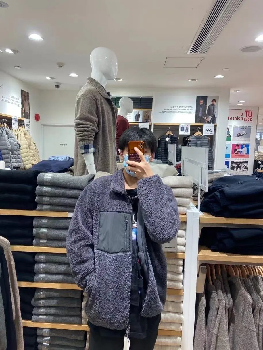 

Men's Long Sve Fce Jaet Couple Sle Try Room 2023 Winter Collection Windproof Stand Fit Youth Trend Stand Collar