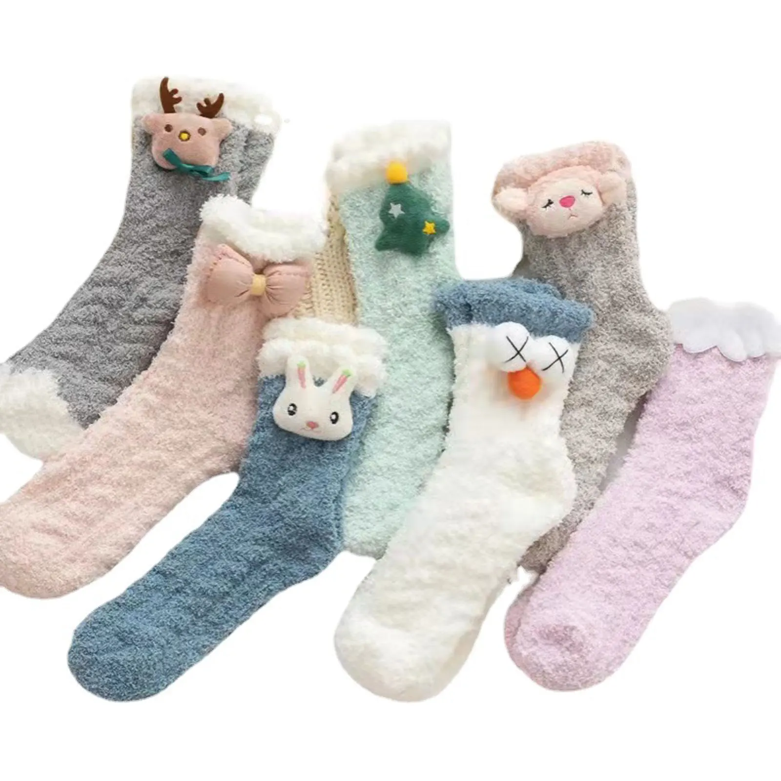 

5 Pairs Fuzzy Socks for Women Cute Slipper Socks Soft Comfort Coral Fleece Thick Warm Middle Tube Casual Socks for Winter Home