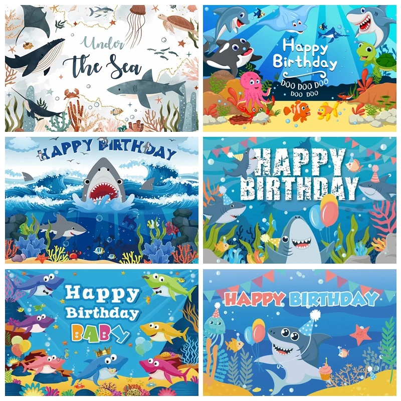 Baby 1st Birthday Bluey Photography Backdrop Undersea World Shark Newborn Baby Shower Photographic Background Photo Booth Studio