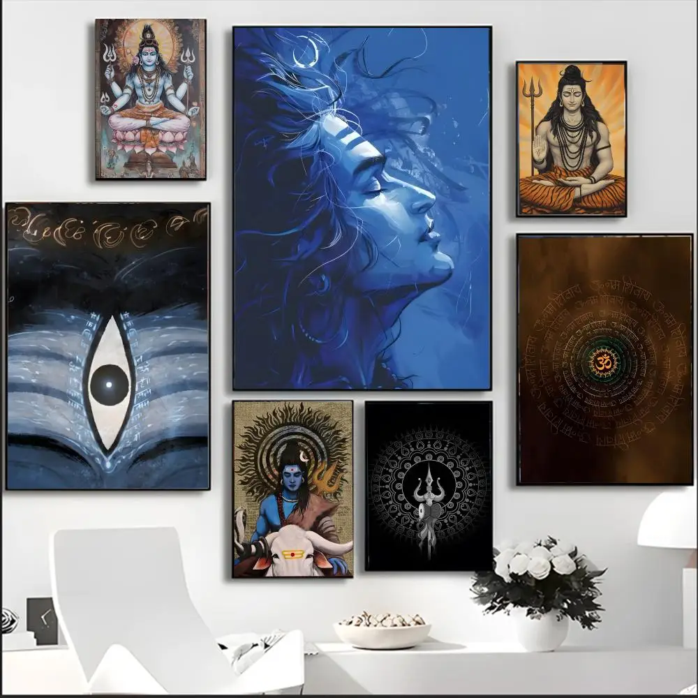 Lord Shiva Hindu God B-Buddha Painting Calligraphy HD Waterproof Canvas Poster Art: Aesthetic Wall Decor Home,Bar & More