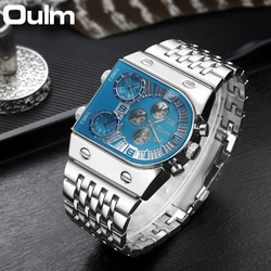 Oulm Luxury Big Size Men's Business Watches Three Time Zone Outdoor Sports Male Watches Casual Military Waterproof Men's Watches