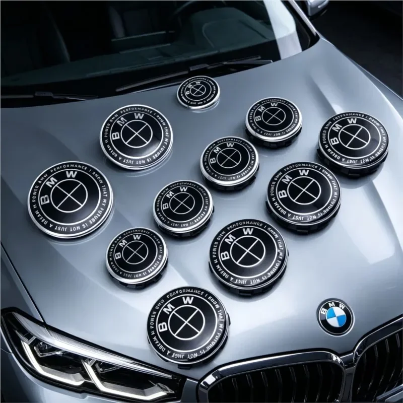 

ar Black White BMW Logo Front Hood Emblem 82mm Rear Badge 74mm Wheel Hub Cap 56mm steering wheel sticker 45mm Accessories