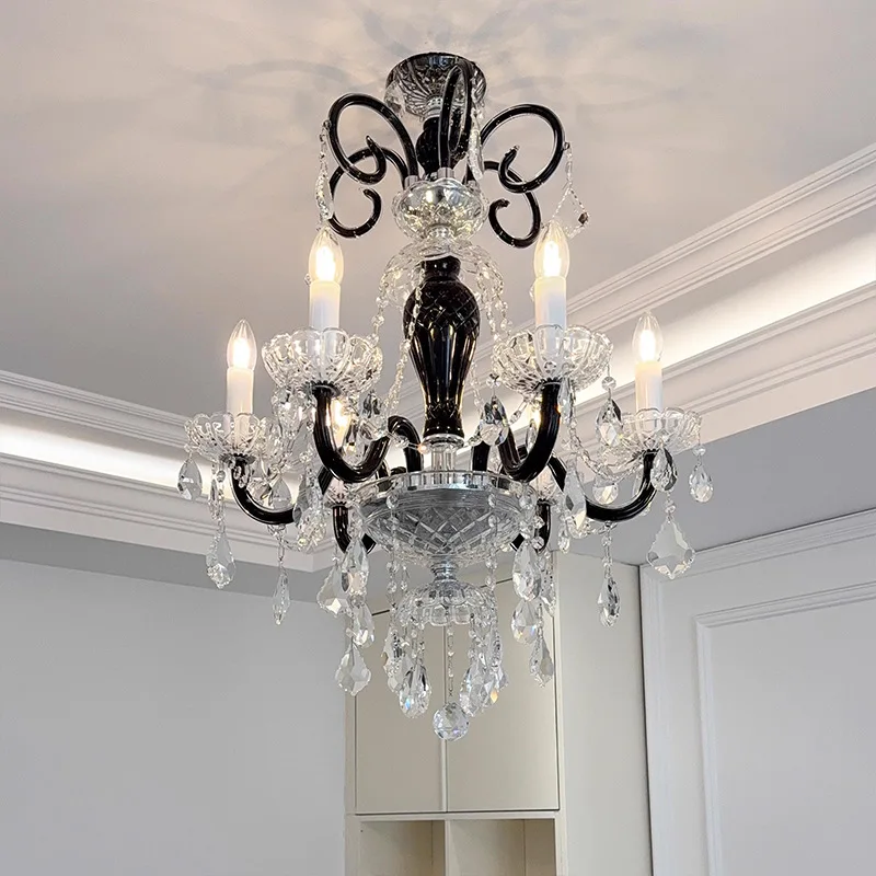 Luxury Black French Crystal Chandelier E14 Crystal Candle Pendant Light For Living Room Crystal Led Indoor Home Decor Luminarias