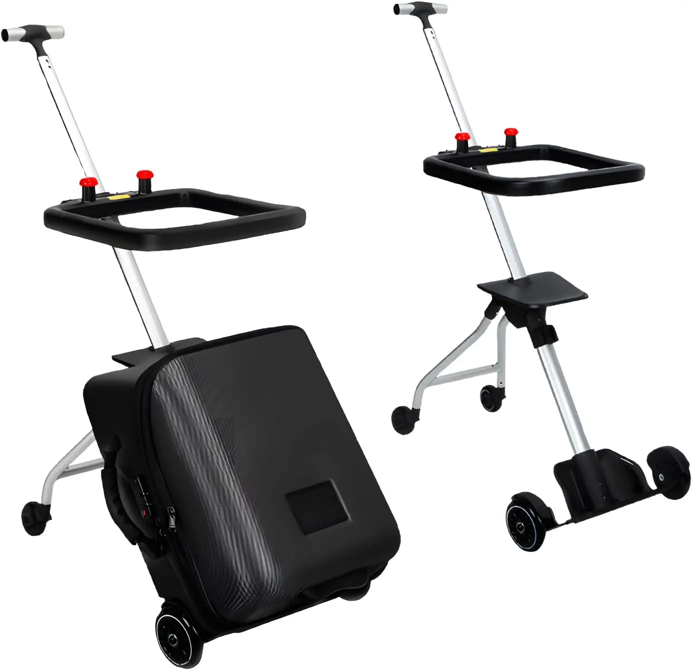 

Детский чемодан для езды, дорожная тележка и коляска 2-в-1, черный