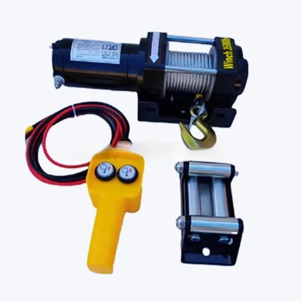 AQ-12v/24v 3500 lbs Steel wire Rope Electric Winch For Traction Portable Winch Car Trailer Truck Off Road with Wireless Control