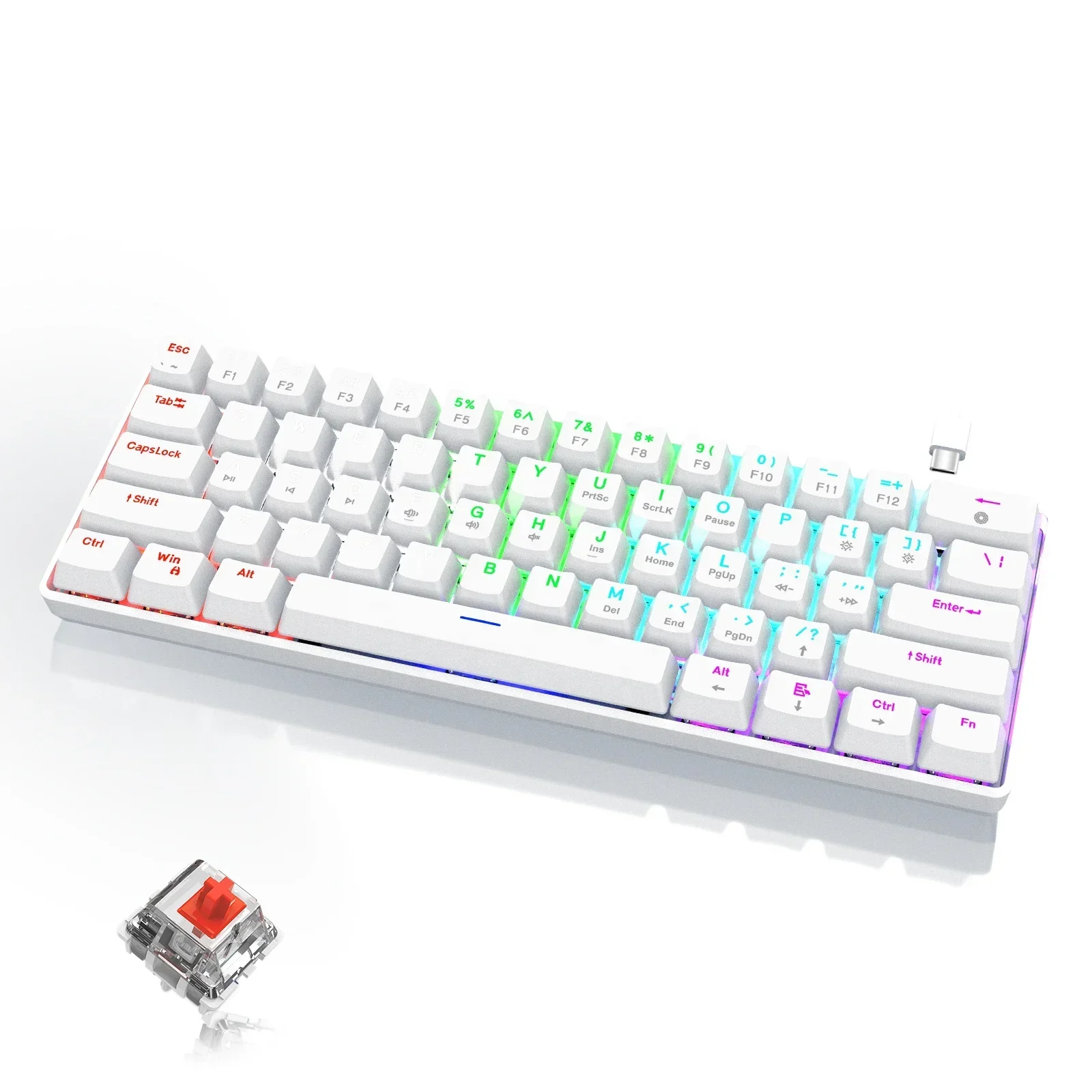 60 Percent Mechanical Gaming Keyboard Ergonomic Durable Detachable Type-C Cable Mini White Gaming Keyboard With Red Switches