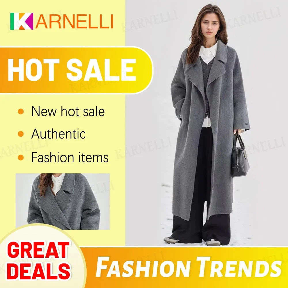 2024High-end Hepburn style double-faced cashmere coat temperament casual loose long woolen coat women's thickened woolen coat